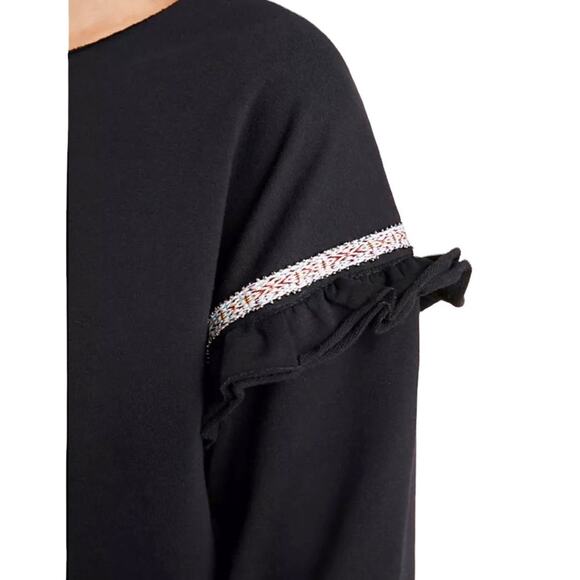 Anthropologie Sundays Two Black Neil Beaded Sweatshirt With Ruffle Detail,Size L - Picture 2 of 12